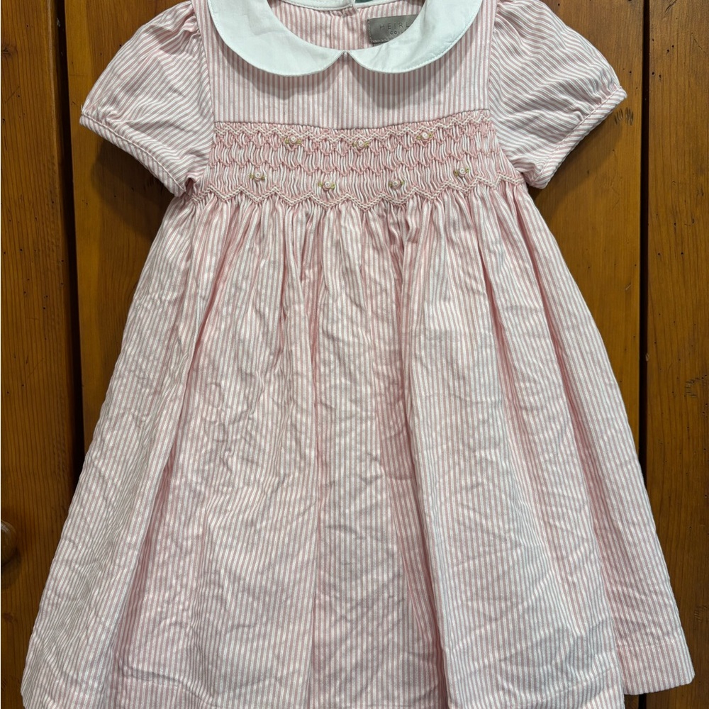 Charming Pink Striped Kids Dress with White Collar